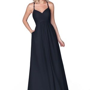 Dark navy blue Azazie bridesmaid dress